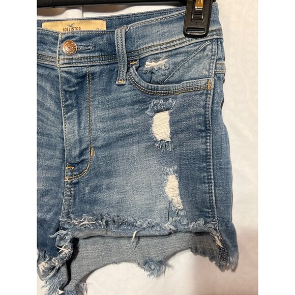 Hollister Womens Distressed Denim Short Shorts Size 0 Medium Wash Frayed Hem Cas - Picture 4 of 7